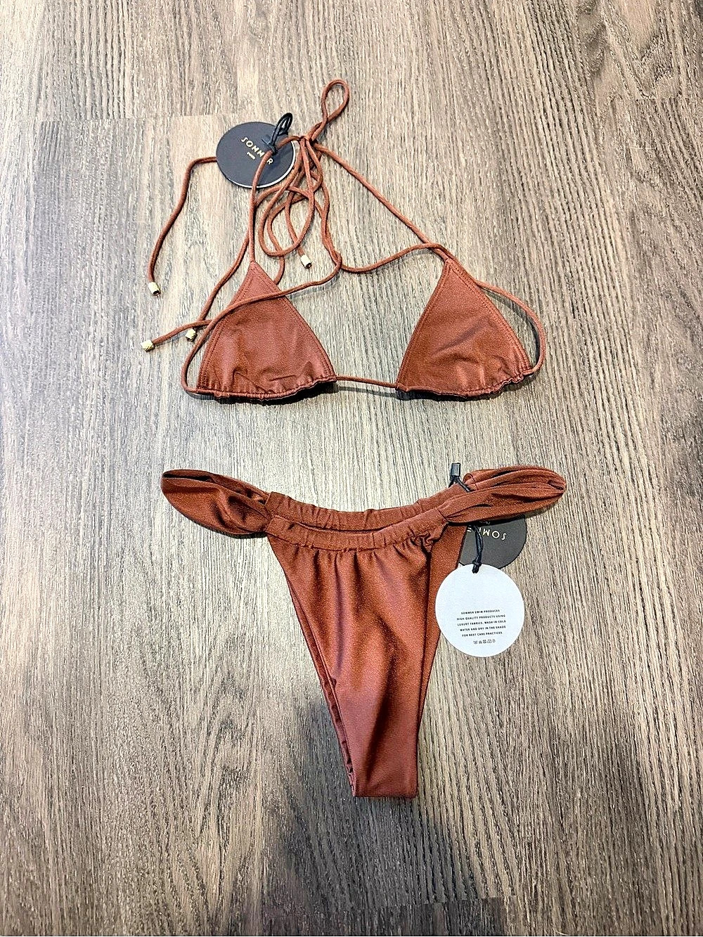SOMMER SWIM Stella Triangle Top & Eze Bottom Bikini Set in Brown XS